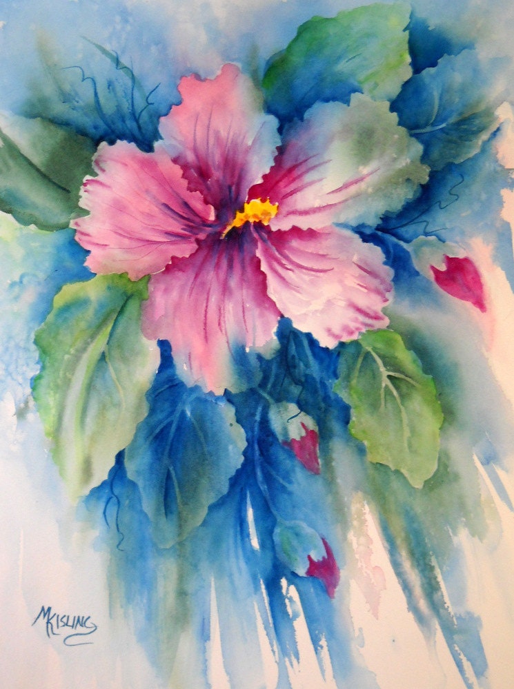 Watercolor Hibiscus - Original Painting Martha Kisling