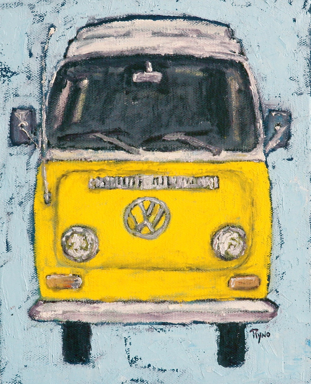 Yellow VW Bus - Prints, Art, Scenic, Folk, Digital Prints, Decor, Wall Art, Handmade, Wall Decor