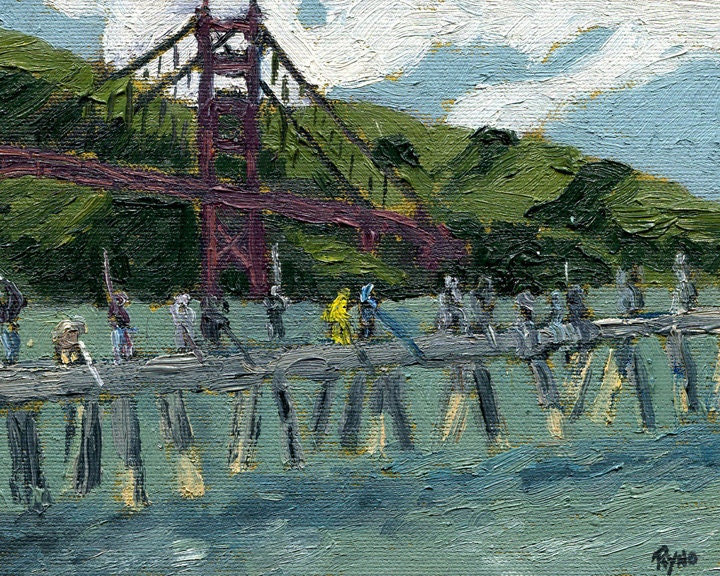 Fishing by the Golden Gate Bridge - print