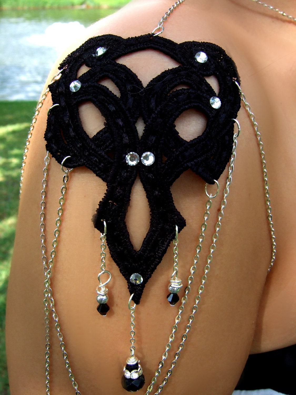 Vintage Black Gothic Tangle Silver Shoulder Necklace