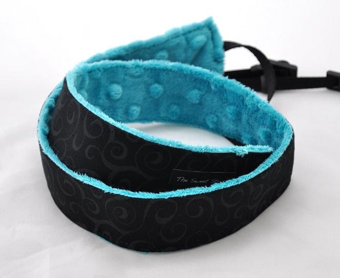 Camera dSLR Strap - Black Swirl with Teal Minky - Spring Accessories Spring Fashion