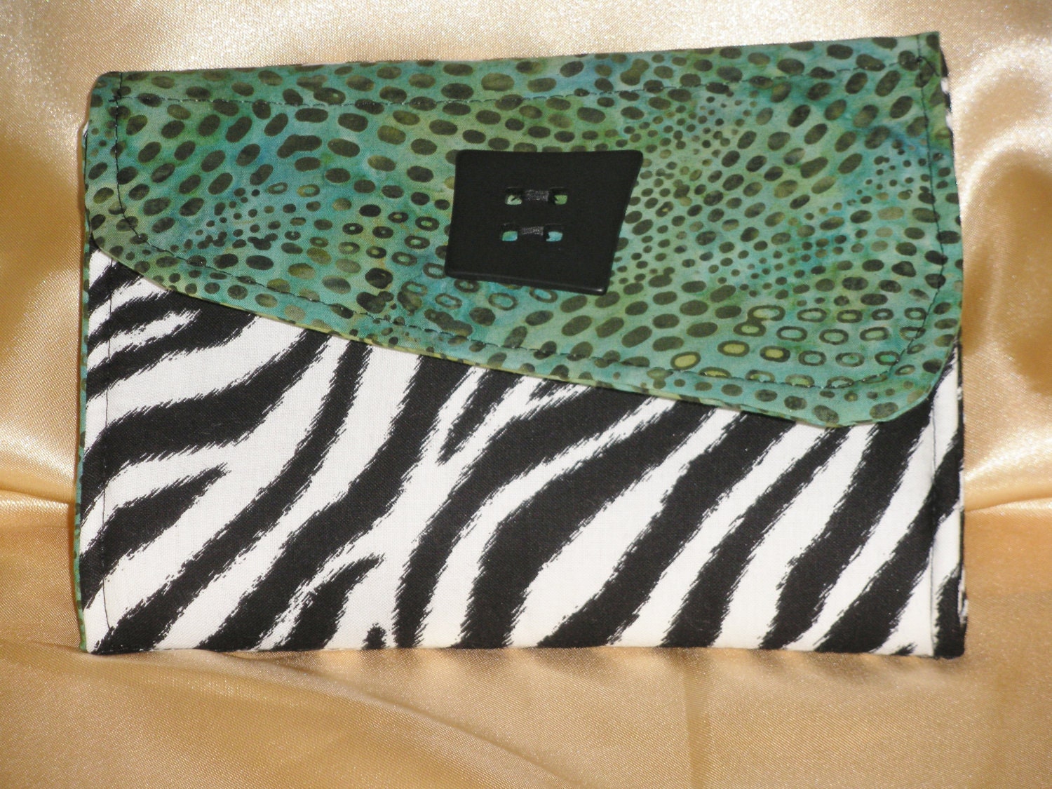 Kindle, Kindle Fire or E-reader, and Nook Cover, made in ZEBRA and green rainforest fabric trim with free  monogramming
