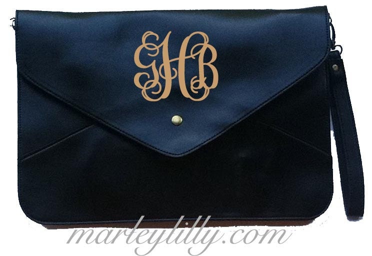 Black Monogrammed Penny Cross Body Clutch Bag