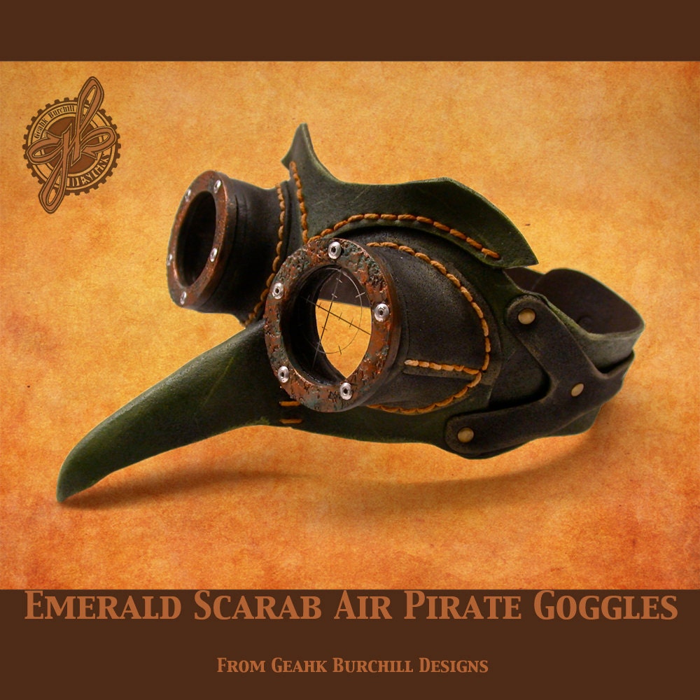 Emerald Scarab Steampunk Air Pirate goggles mask