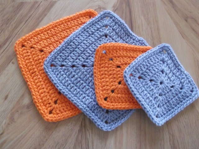 Crocheted Dishcloth, Wash Cloths, Pot Holders, Hot pads, and Coasters, Blue & Orange, 100 per cent Cotton Yarn, Hand made