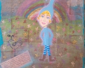 Original Mixed Media Art Collage HAPPY on SALE