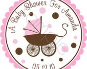 Cutest Baby Pram Personalized Stickers - Baby Shower Stickers, Party Favor Labels, Address Labels, Stroller, Envelope Seals - Choice of Size