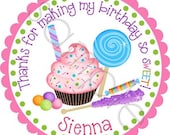 Sweet Shoppe Personalized Stickers - Birthday Stickers, Party Favor Stickers, Candy, Lollipop - Choice of Size