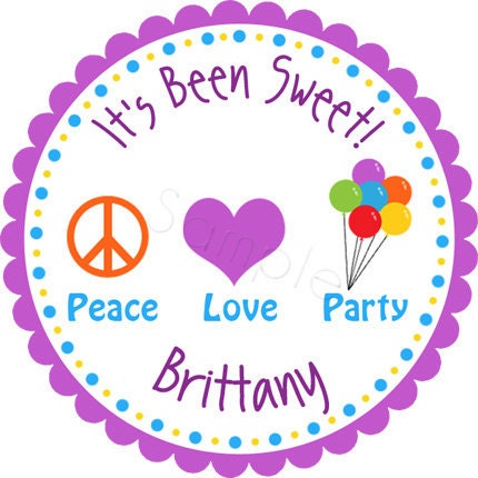 Peace Love Party Personalized Stickers - Party Favor Labels, Address Labels, Birthday Stickers, Baby Shower - Choice of Size