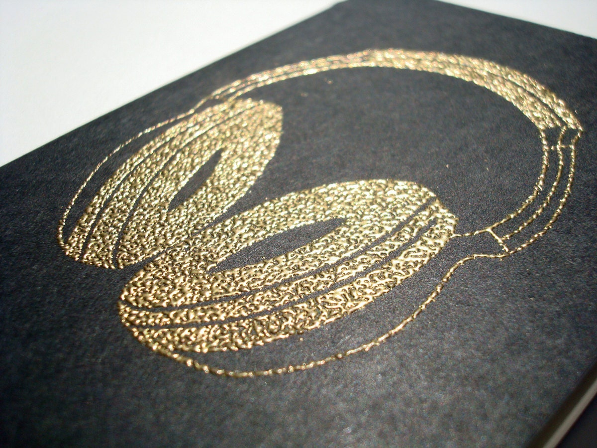 Gold Headphones moleskine journal (sketch) DJ music pocket notebook