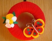 CUTE BUTTERFLY YARN WREATH DOOR AND WALL DECORATION -CAN BE PERSONALIZED -8IN WREATH