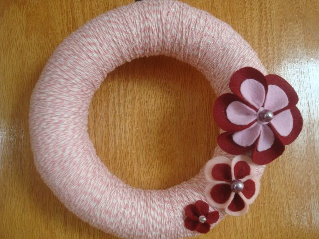 4 Seasons Yarn Wreath with Felt Flowers-12 in Wreath