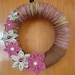 Brown Yarn Wreath With Handmade Fabric Flowers -12 IN Wreath-Ready to Ship