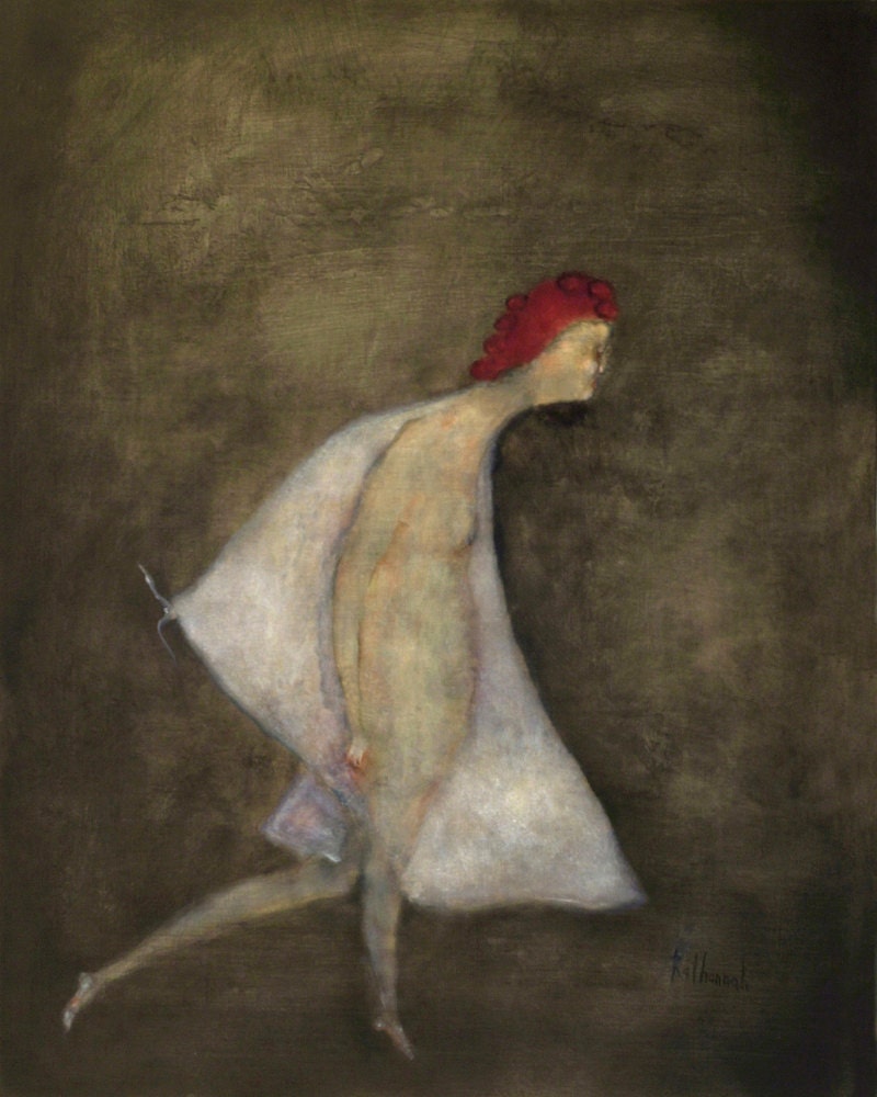 Art print woman portrait wall art red head sepia white - A Gossamer Season
