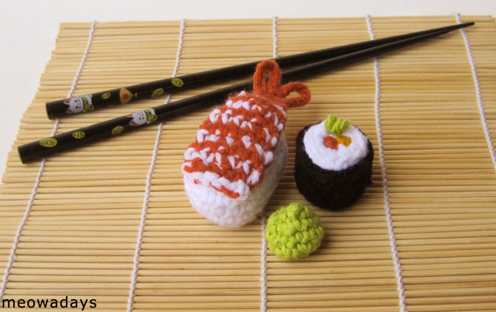 SUSHI CAT TOY catnip sashimi crochet organic crocheted pet toys