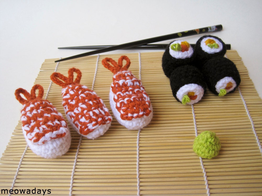SUSHI CAT TOY catnip sashimi crochet organic crocheted pet toys
