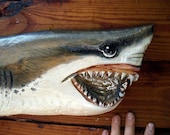 Great White Shark 4ft chainsaw wood carving indoor/outdoor coastal wall mount shark sculpture saltwater beach cottage