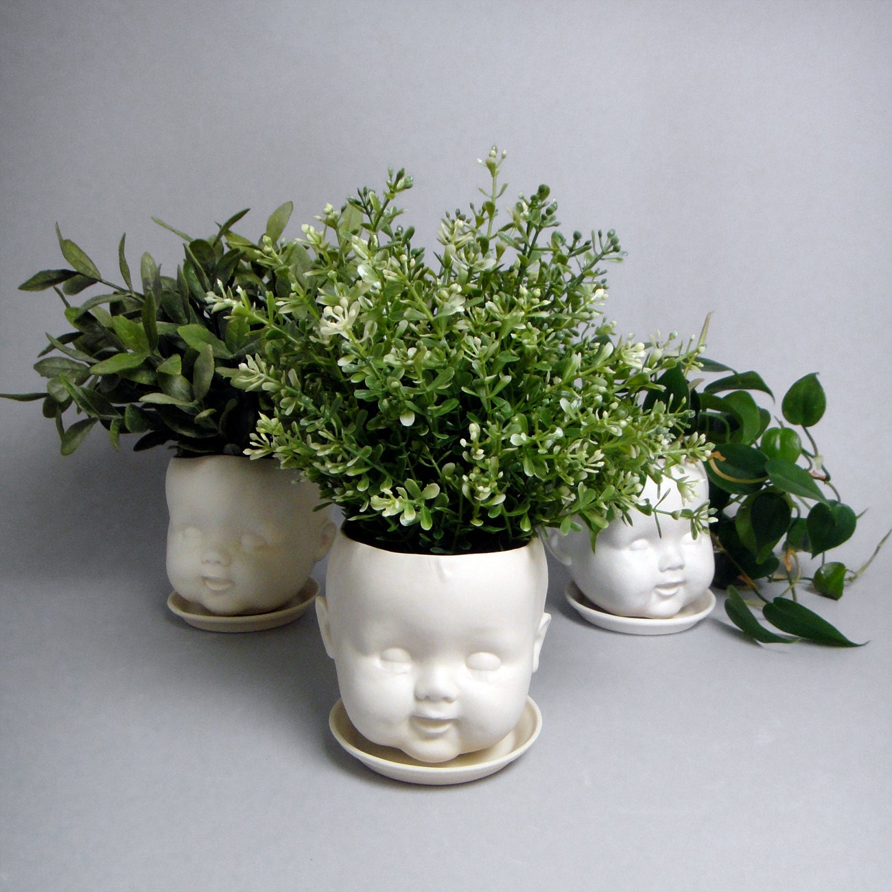 Porcelain Baby doll head planter /or candy dish - reshapestudio