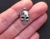 5 Skull Charms Antique Tibetan Silver Tone Day of the Dead - SC693