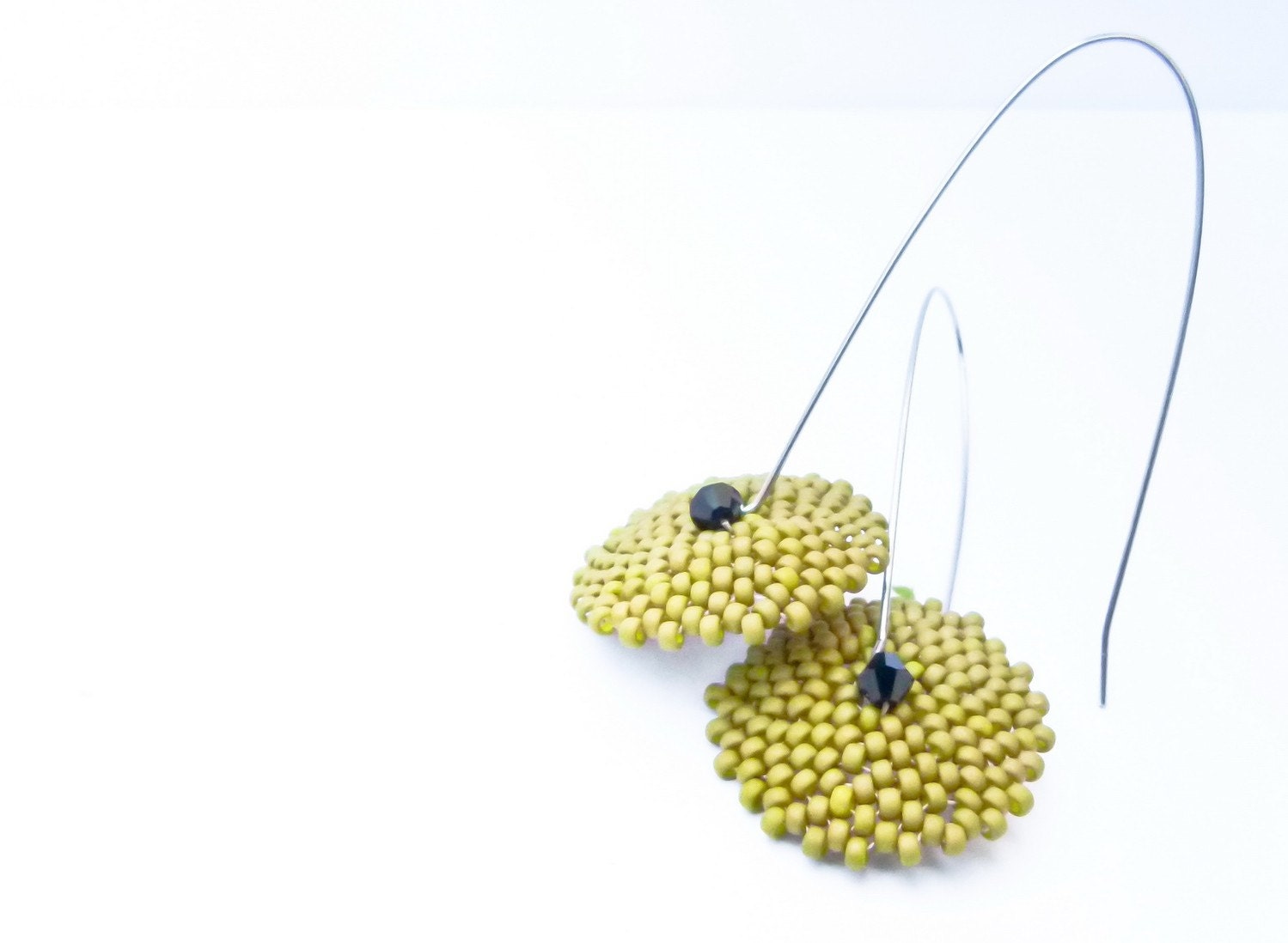 Green olives - nature inspiration long dangle beadwoven earrings. forest summer woodland  etsy taste test, tbteam - CallOfEarth