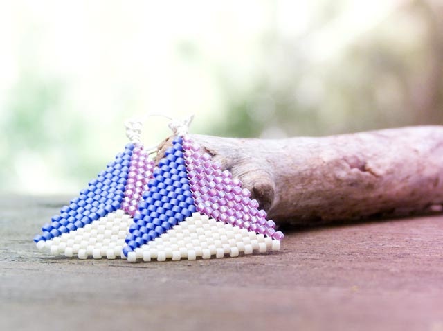 Mystic arrows. Modern Geometric jewelry  neon color block Seed beads dangle earrings.