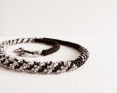 Night. Statement necklace  Black Silver asymmetric necklace. Fashion beadwork jewelry - CallOfEarth
