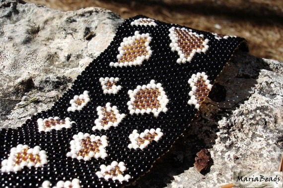 Beadwork Snake Skin cuff / bracelet, Beadwoven seed beads texture fashion jewelry.