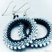 Morning mist. Beadwork hoop earrings. Bead woven black silver grey wheel. steampunk inspired