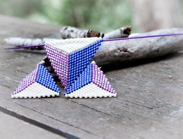 Mystic arrow. Geometric pendant/ necklace Neon Color block seed bead jewelry triangle shapes
