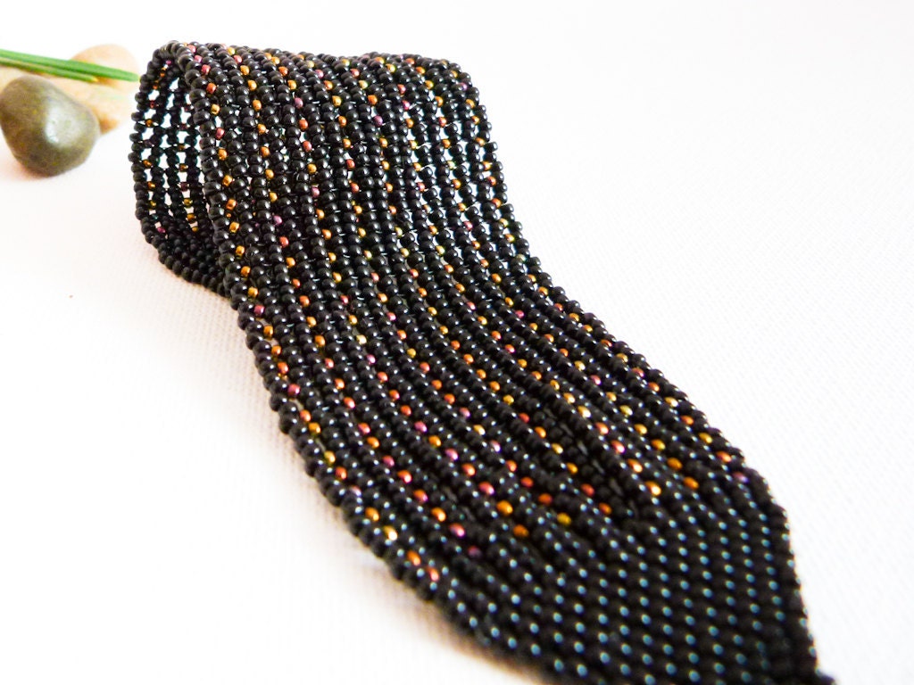 Fantasy. Fancy Black seed bead beadwork Cuff / Bracelet. Fashion jewelry.  Party time