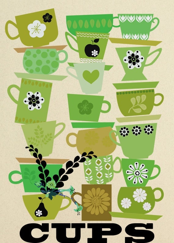 cups, green - art print