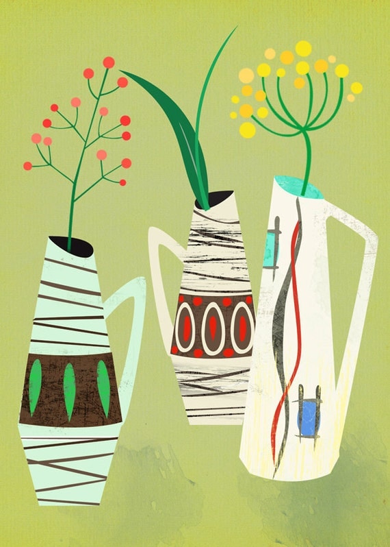 3 mid century vases-limited edition art print of 50