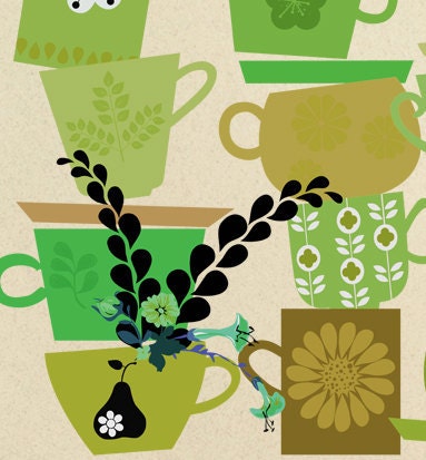 cups, green - art print