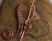 Copper Pin, Copper and Crystal Stick Pin, Brooch