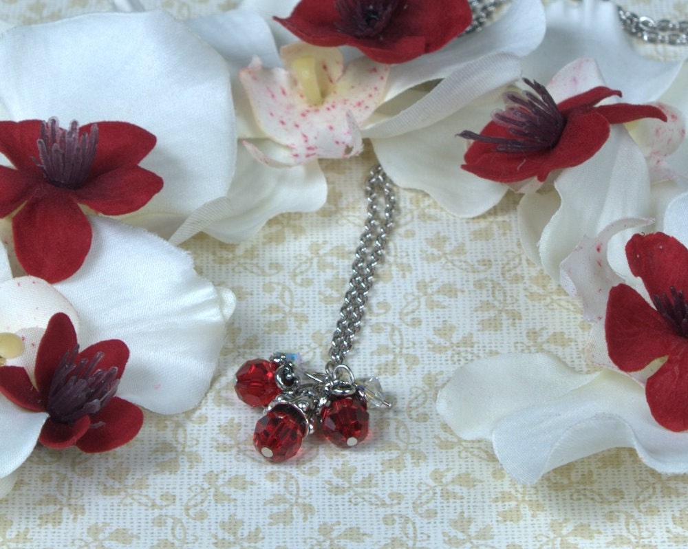 Berry Red Crystal and Silver Necklace