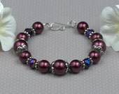 Bracelet, Burgundy Pearl and Crystal