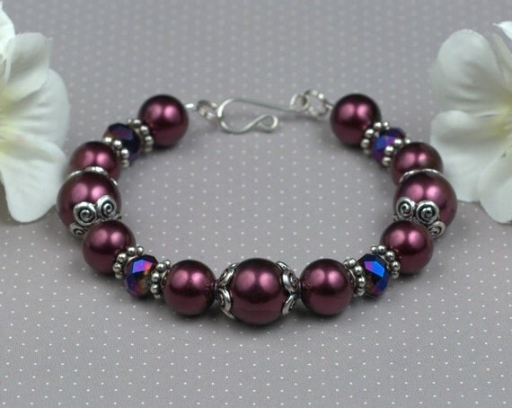 Bracelet, Burgundy Pearl and Crystal