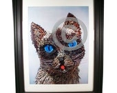 Blue-Eyed Kitten Fashioned from Computer Parts. Signed Photo Print.