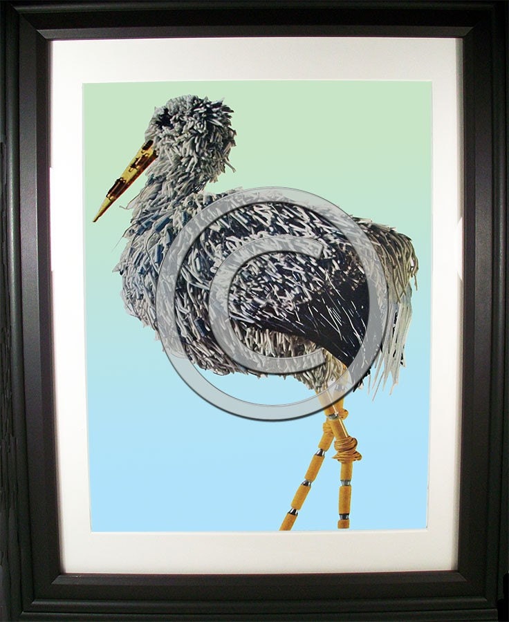 Stork Fashioned from Computer Parts. Signed Photo Print. (H)