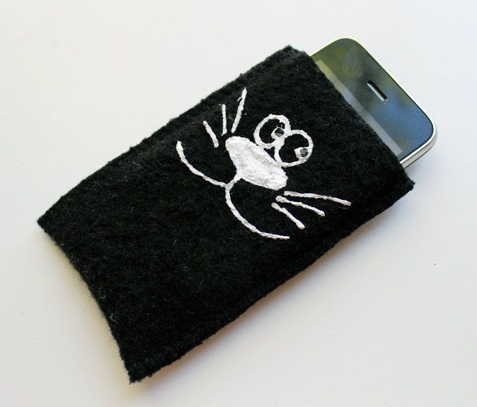 Smiling Black Cat  iPhone iPod Cover  Wool Knitted and Felted