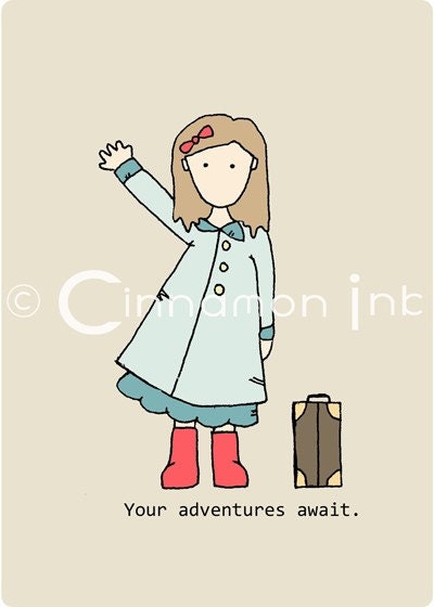 Childrens Art Print - Nursery Art Print - GIRLS Kids Room Decor - Adventures Await - 5x7