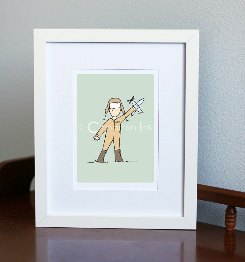 Childrens Art Print - Nursery Art Print - BOYS Kids Room Decor - Take Flight (orange) - 5x7