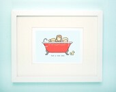 Childrens Bathroom Art Print - Nursery Art Print - Kids Bathroom Decor - Three Kids in a Tub - 8x10