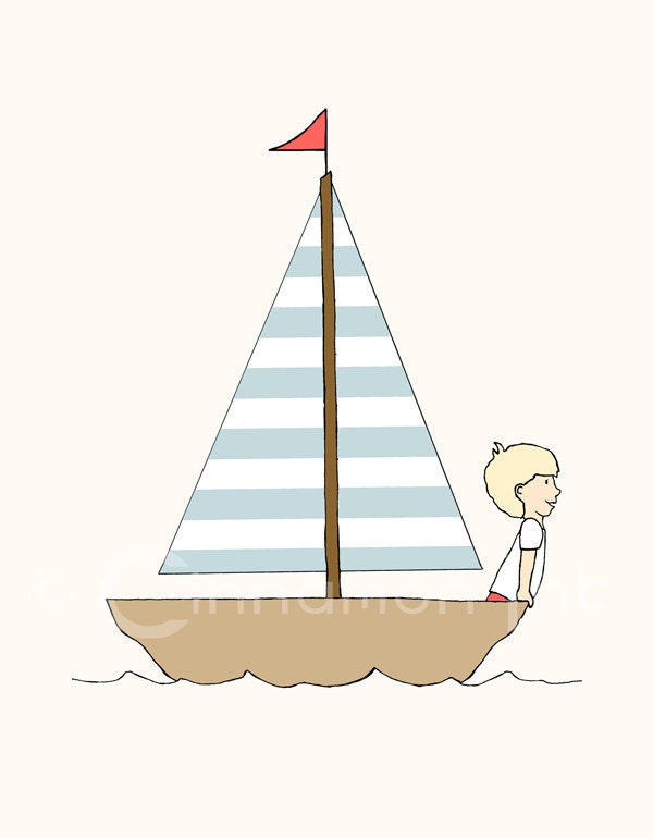 Childrens Art Print - Nursery Art Print - BOYS Kids Room Decor - Sailboat Day - 8x10