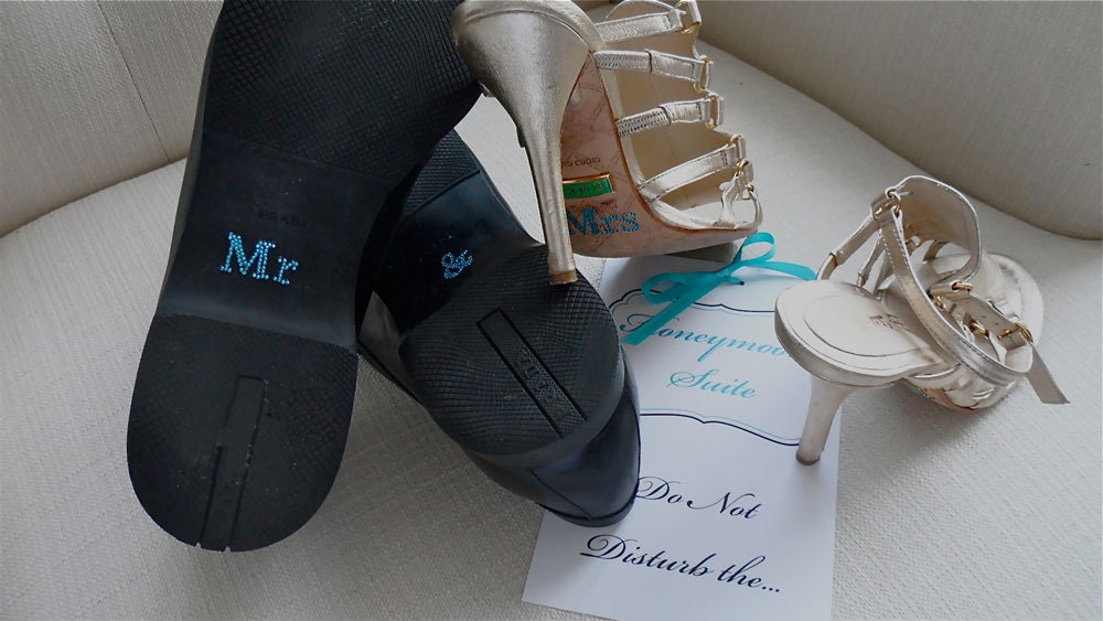 MR. and MRS. Shoe Sticker in Silver Crystal Perfect for Wedding Props and Unique Photo Opp