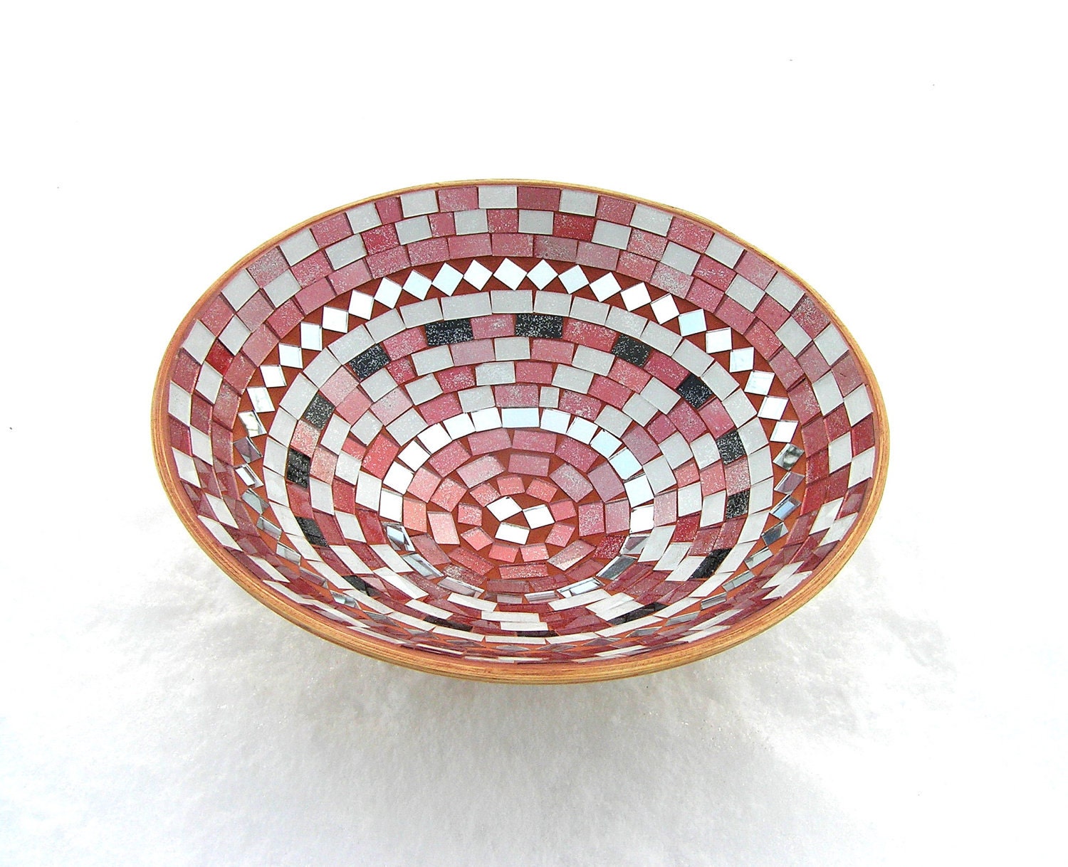 Mosaic fruit bowl red and white home decor - SirliMosaic