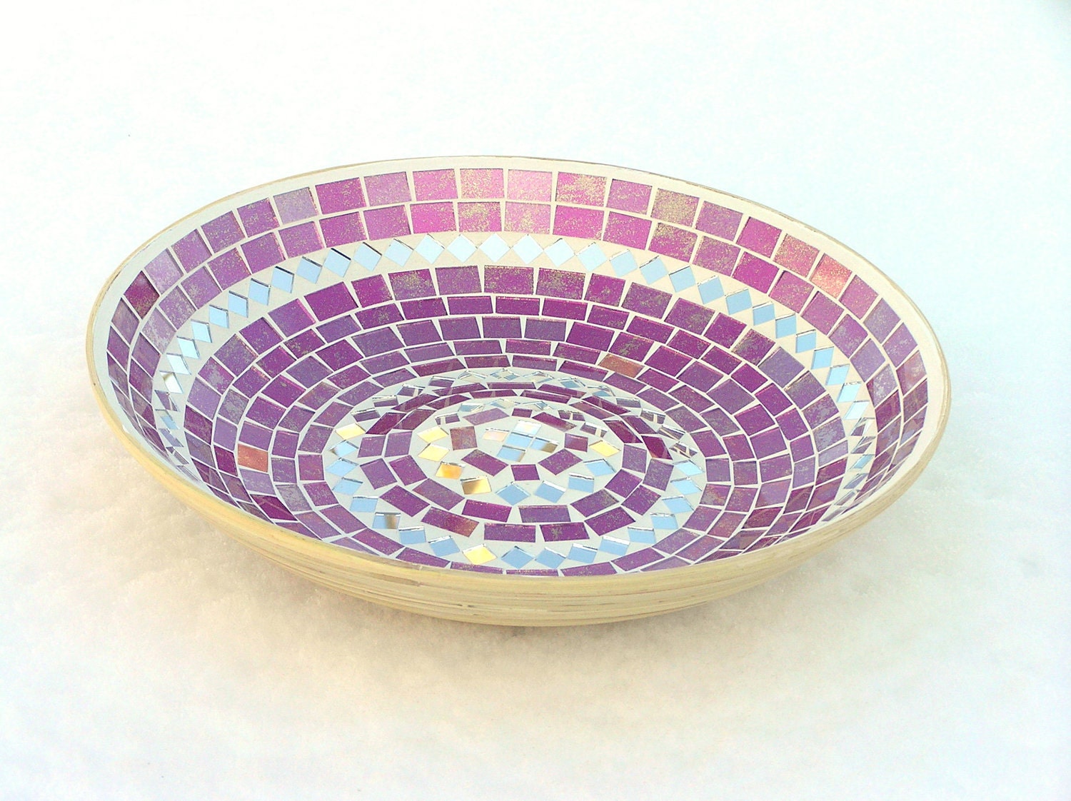 Platter large pink violet glass mosaic art home decor
