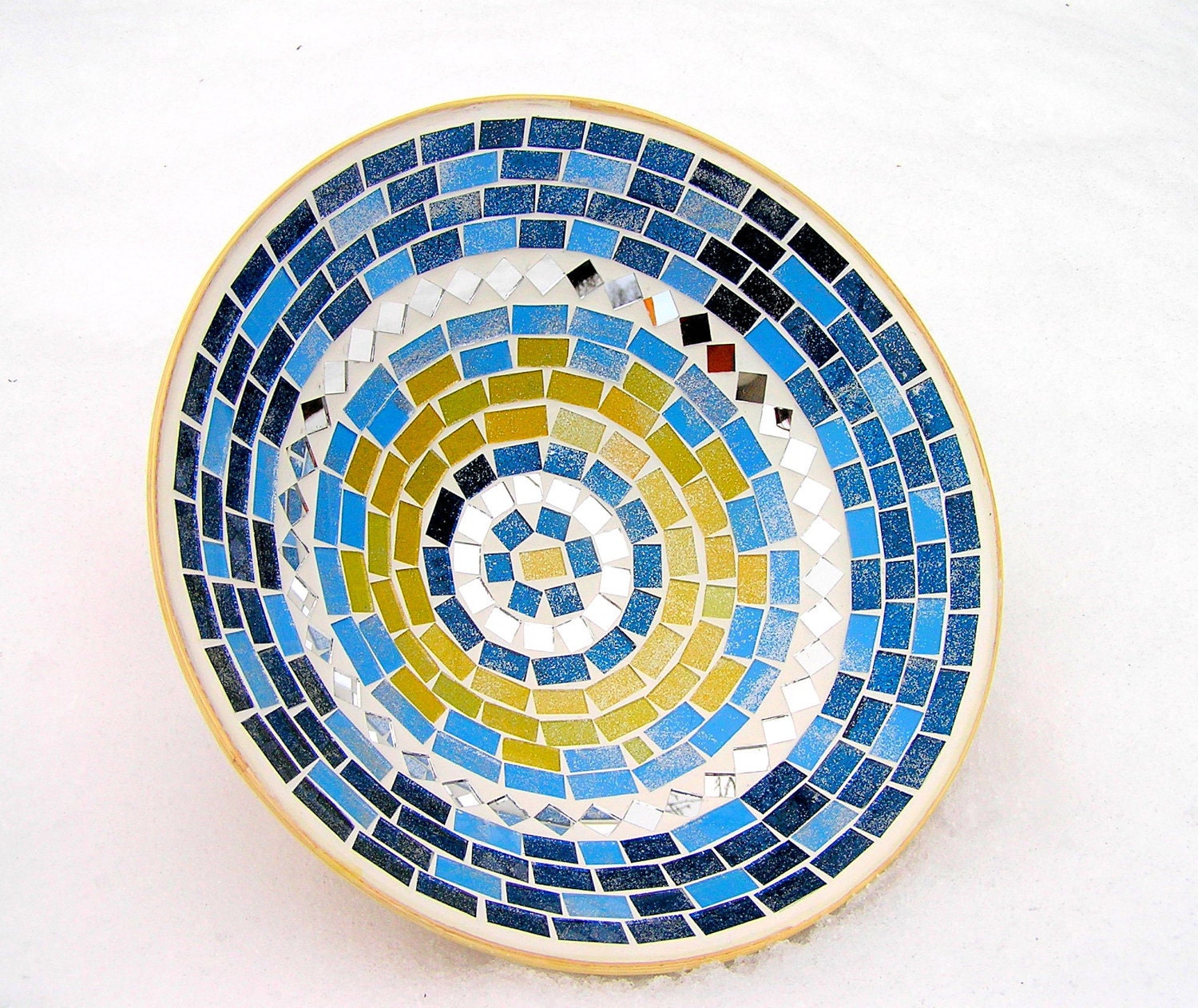 Blue fruit bowl glass mosaic art home decor serving