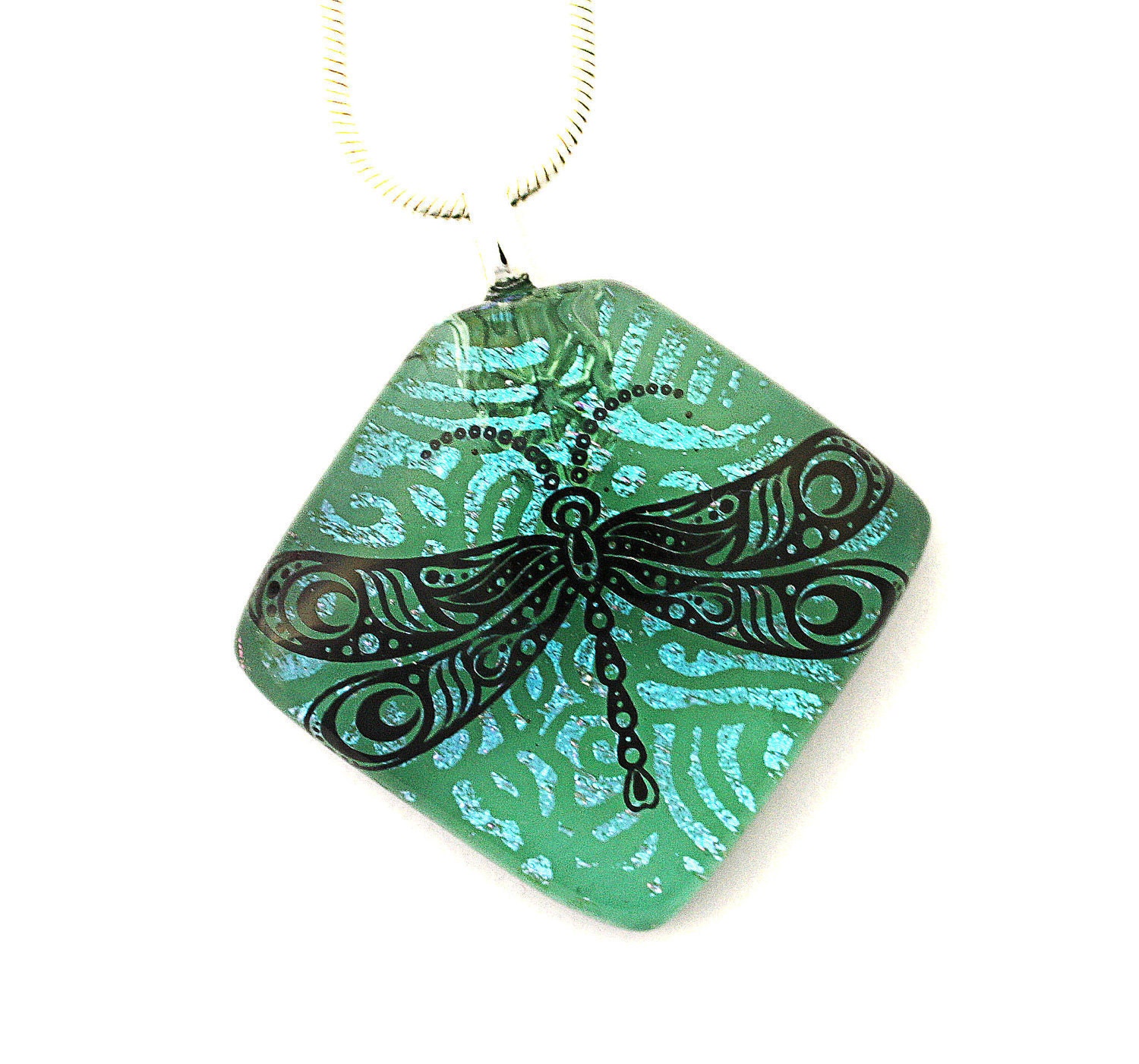 Dichroic Fused Glass Jewelry Fused Dichroic Glass Pendant Necklace dragonfly turquoise blue purple green P562 - SassySpark Dichroic Fused Glass Jewelry Fused Dichroic Glass Pendant Necklace dragonfly turquoise blue purple green P562 - SassySpark