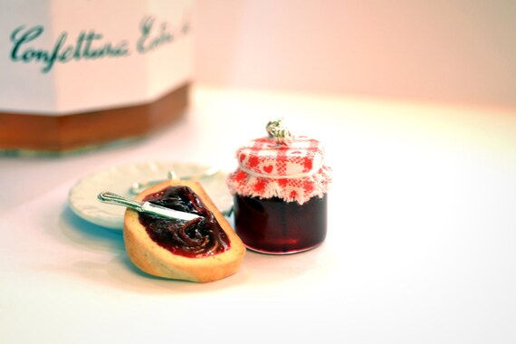 Miniature Food Earrings: Bread and Cherry Jam Jar - Miniature Food Jewelry - Miniature Jar - Kids Jewelry